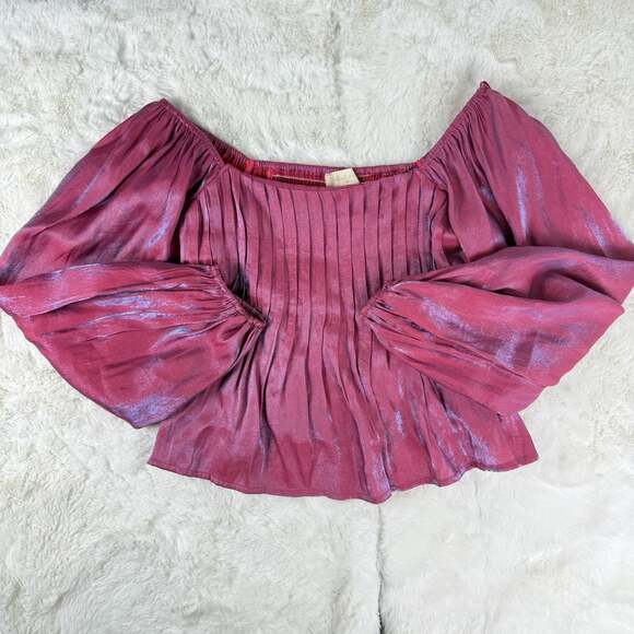 Altar'd State Tops - Altar'd State Metallic Shimmer Off-Shoulder Peplum Blouse